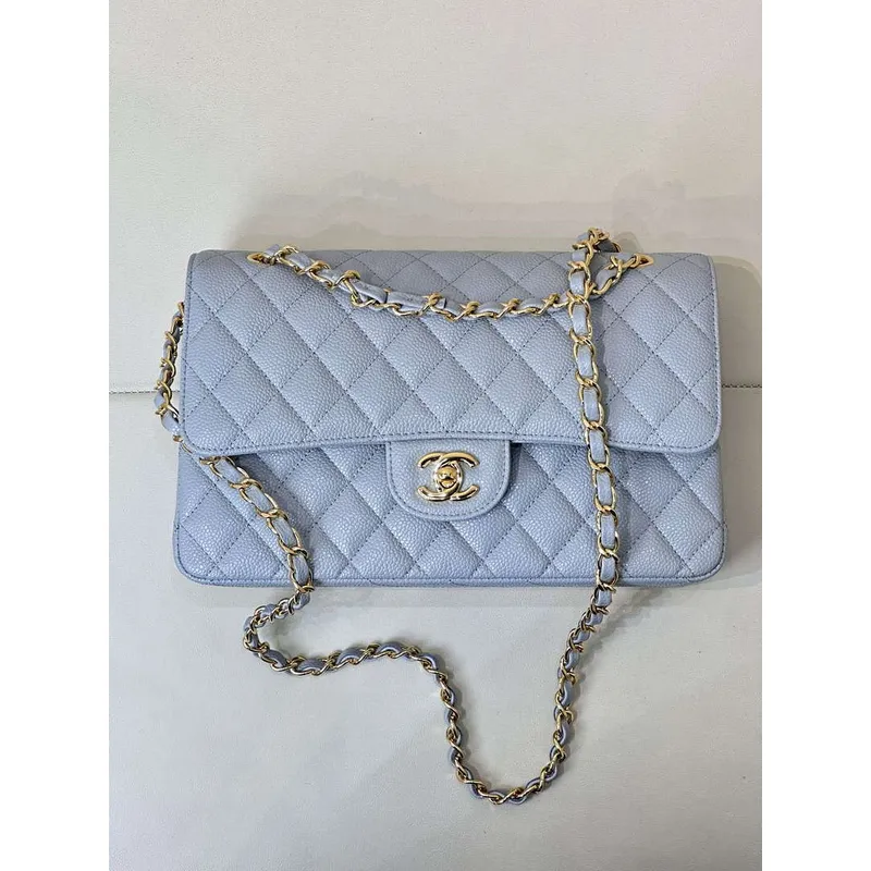Chanel A01112 Flap Classic 11.12 Handbag Calfskin Sewing Edge Haze Blue