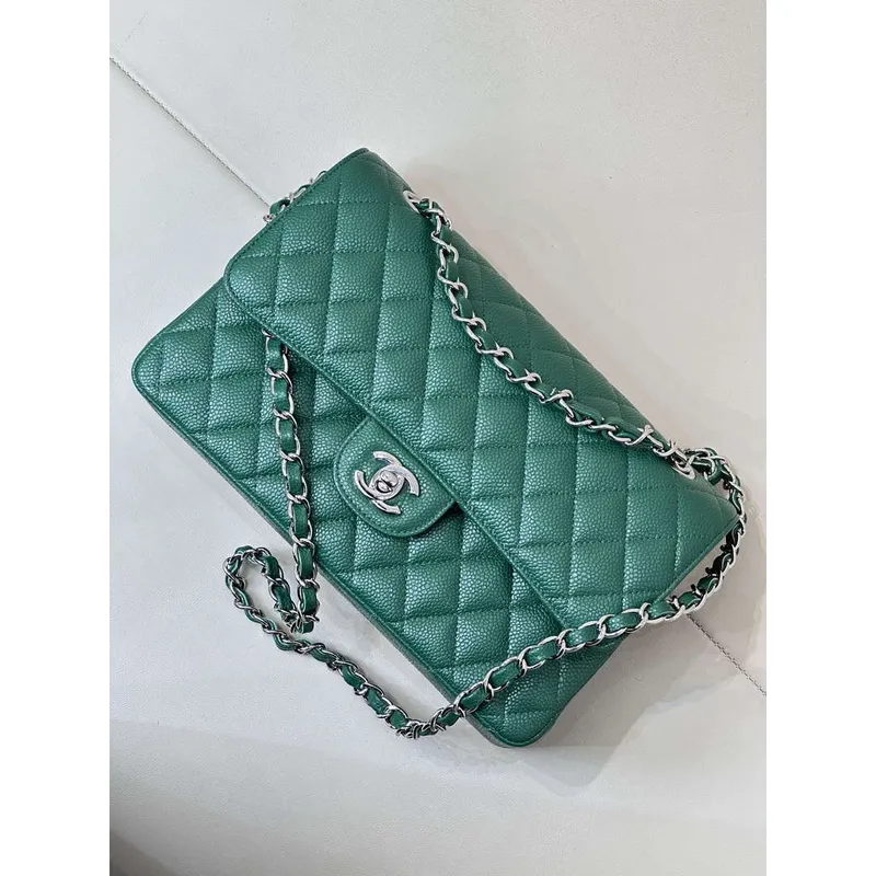 Chanel A01112 Flap Classic 11.12 Handbag Calfskin Sewing Edge Green