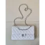 Chanel A01112 Flap Classic 11.12 Handbag Calfskin Silver Tone Metal White
