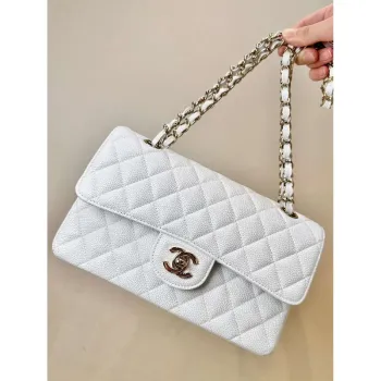 Chanel A01112 Flap Classic 11.12 Handbag Calfskin Gold Tone Metal White