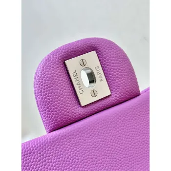 Chanel A01112 Flap Classic 11.12 Handbag Calfskin Silver Tone Metal Purple