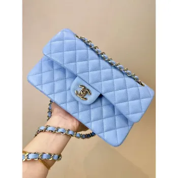 Chanel A01112 Flap Classic 11.12 Handbag Calfskin Gold Light Blue