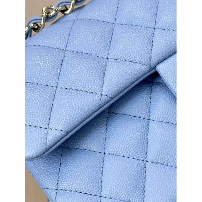 Chanel A01112 Flap Classic 11.12 Handbag Calfskin Gold Light Blue