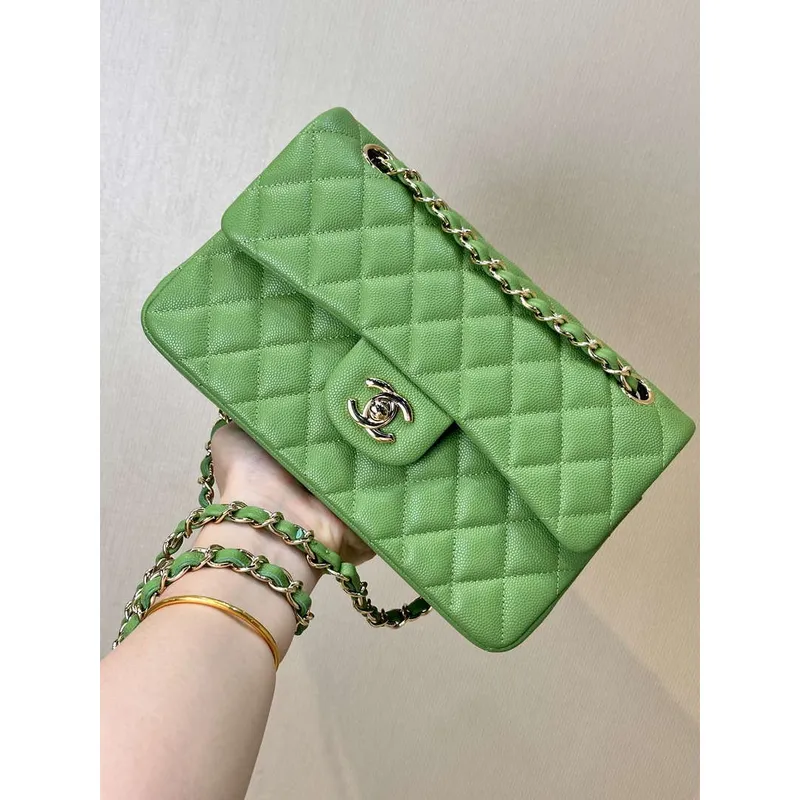 Chanel A01112 Flap Classic 11.12 Handbag Calfskin Green Gold