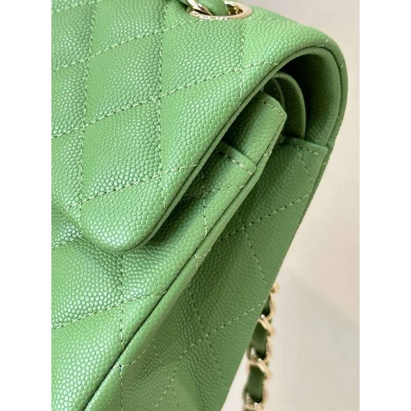 Chanel A01112 Flap Classic 11.12 Handbag Calfskin Green Gold