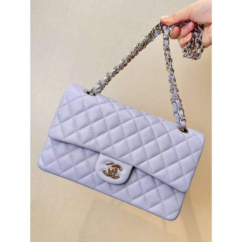 Chanel A01112 Flap Classic 11.12 Handbag Calfskin & Silver Tone Metal Light Purple
