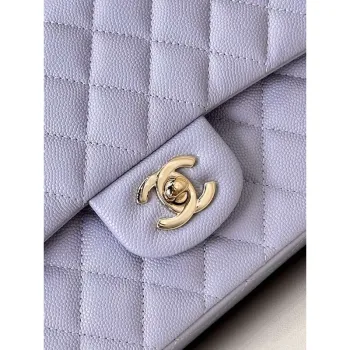 Chanel A01112 Flap Classic 11.12 Handbag Calfskin & Silver Tone Metal Light Purple