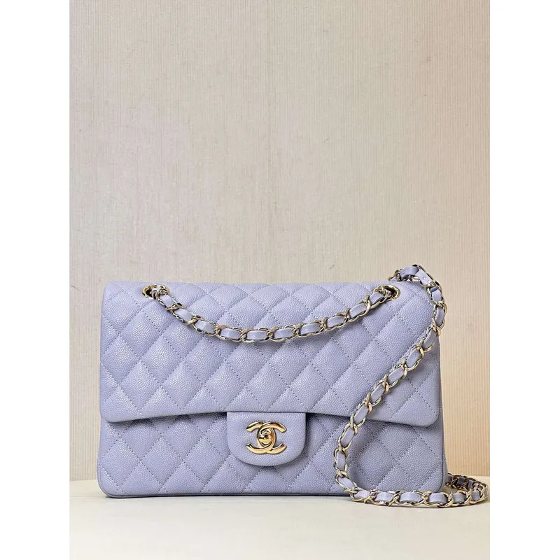 Chanel A01112 Flap Classic 11.12 Handbag Calfskin & Gold Tone Metal Light Purple