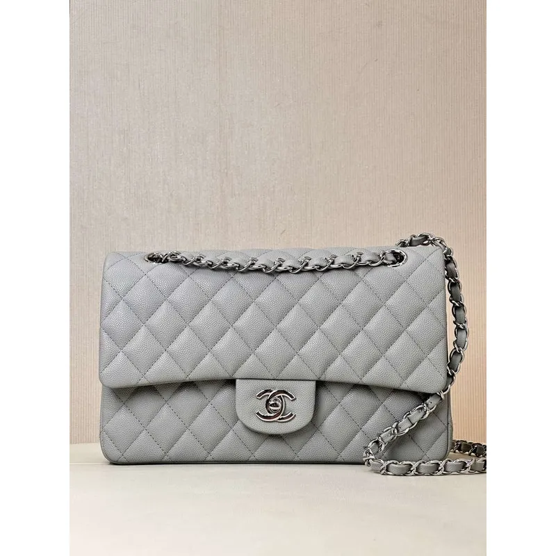Chanel A01112 Flap Classic 11.12 Handbag Calfskin & Silver Tone Metal Gray