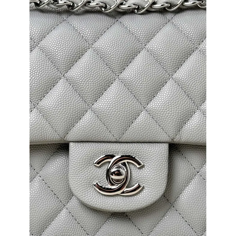 Chanel A01112 Flap Classic 11.12 Handbag Calfskin & Silver Tone Metal Gray