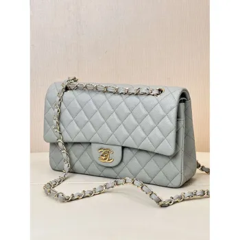 Chanel A01112 Flap Classic 11.12 Handbag Calfskin & Gold Tone Metal Gray