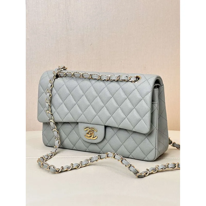 Chanel A01112 Flap Classic 11.12 Handbag Calfskin & Gold Tone Metal Gray