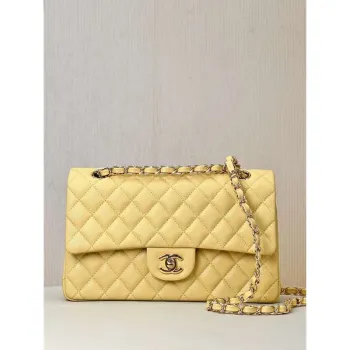 Chanel A01112 Flap Classic 11.12 Handbag Calfskin & Gold Tone Metal Yellow