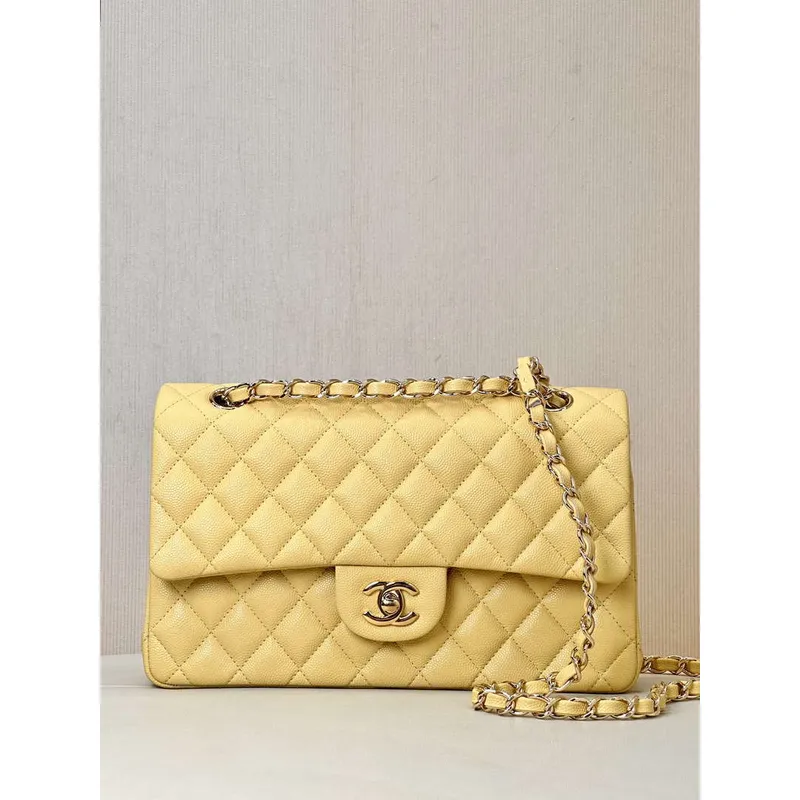 Chanel A01112 Flap Classic 11.12 Handbag Calfskin & Gold Tone Metal Yellow