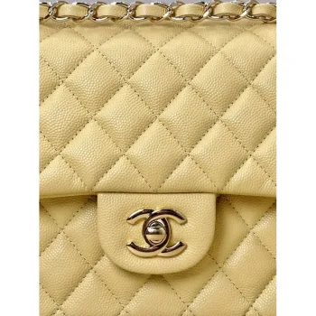 Chanel A01112 Flap Classic 11.12 Handbag Calfskin & Gold Tone Metal Yellow