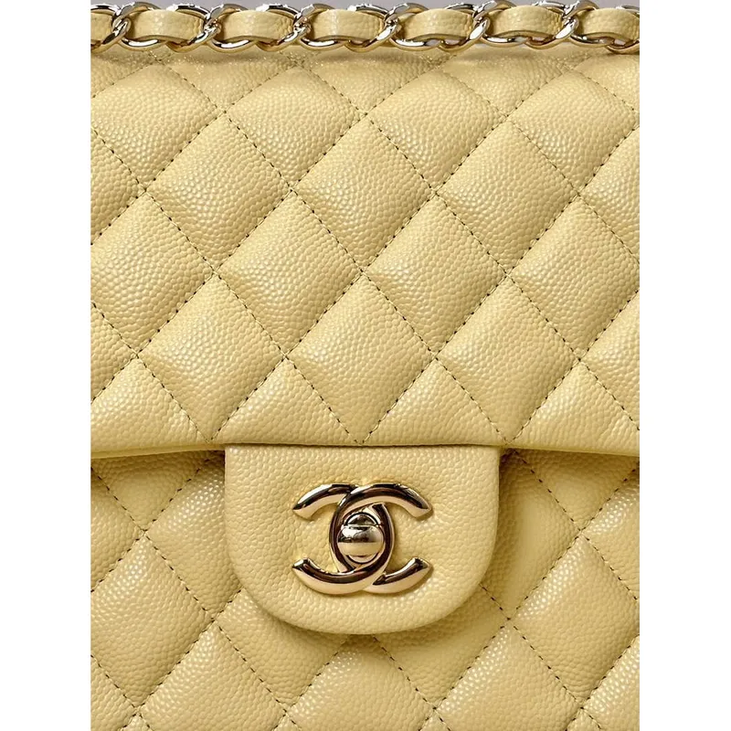 Chanel A01112 Flap Classic 11.12 Handbag Calfskin & Gold Tone Metal Yellow
