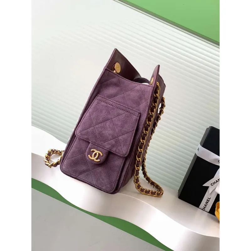 Chanel AS5303 Hobo Suede & Gold Tone Metal Light Purple
