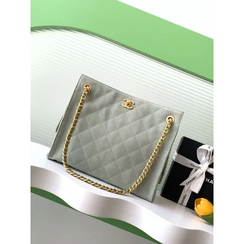 Chanel AS5303 Hobo Suede & Gold Tone Metal Light Green