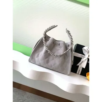 Chanel AS5293 Small Hobo Suede & Silver Tone Metal Elephant Gray