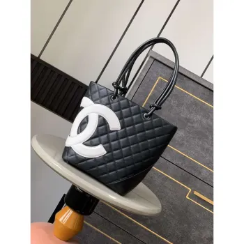 Chanel A98003 Vintage Large Bucket bag Black with White CC