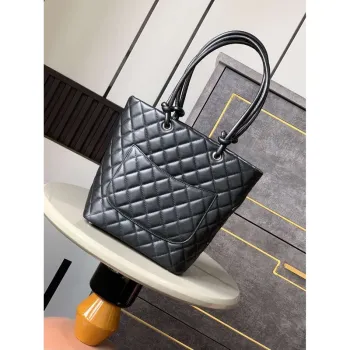 Chanel A98003 Vintage Large Bucket bag Black with Patent leather CC