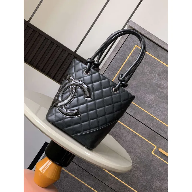 Chanel A98002 Vintage Bucket bag Black with Patent leather