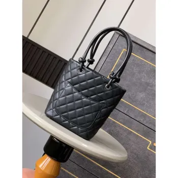Chanel A98002 Vintage Bucket bag Black with Patent leather