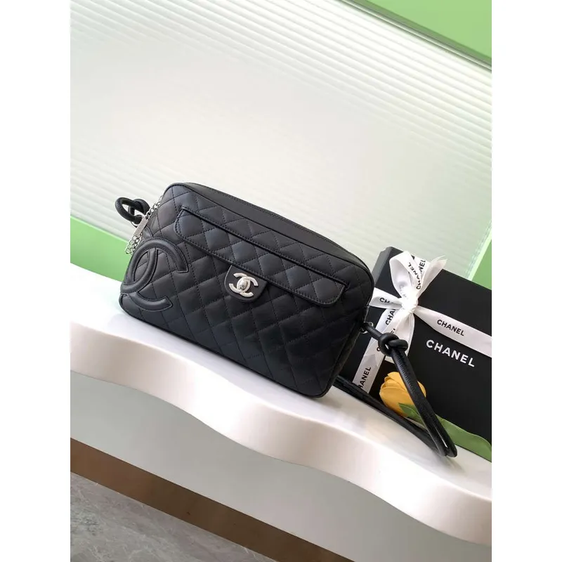 Chanel AS6326 Vintage Camera Case Bag Lambskin Black With black CC