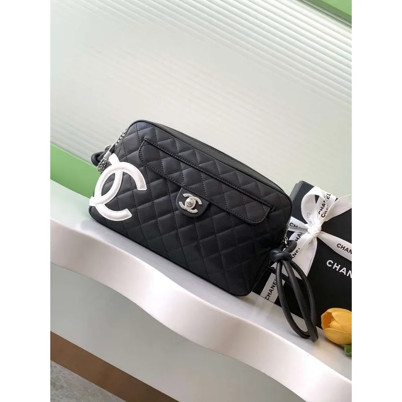Chanel AS6326 Vintage Camera Case Bag Lambskin Black with White CC