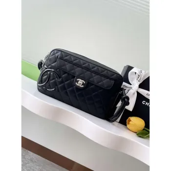 Chanel AS6326 Vintage Camera Case Bag Lambskin Black with Patent CC