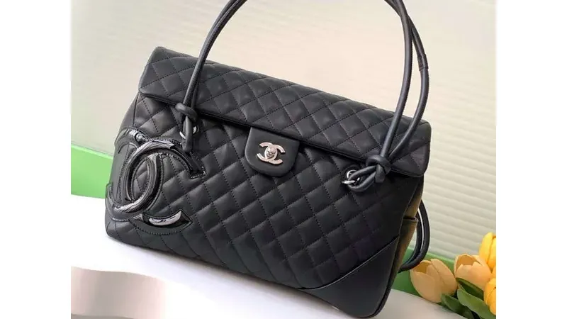 Chanel AS6338 Airport Bag 25P — Black Metallic Lambskin with Black CC