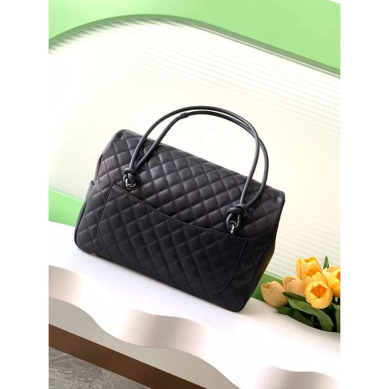 Chanel AS6338 Airport Bag 25P Shopping Bag Black with White CC