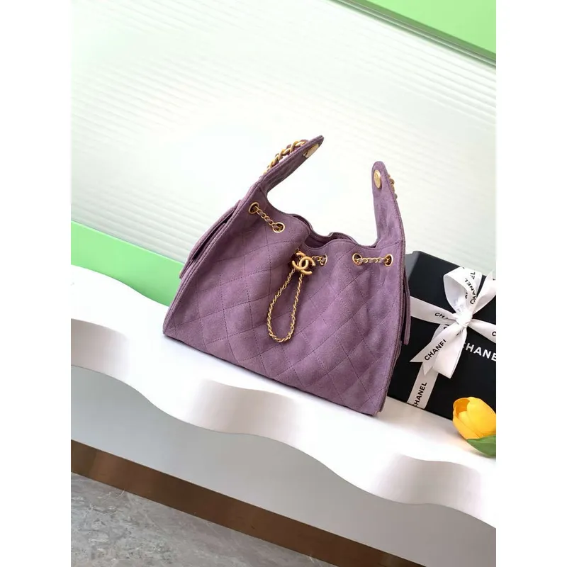 Chanel AS5293 Small Hobo Suede & Gold Tone Metal Purple