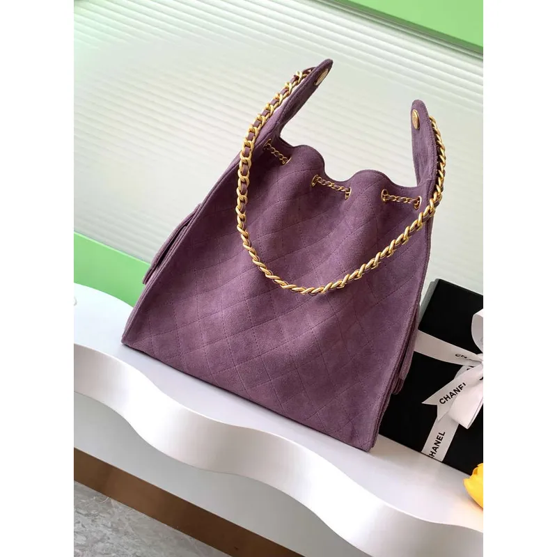 Chanel AS5311 Large Hobo Suede & Gold Tone Metal Purple