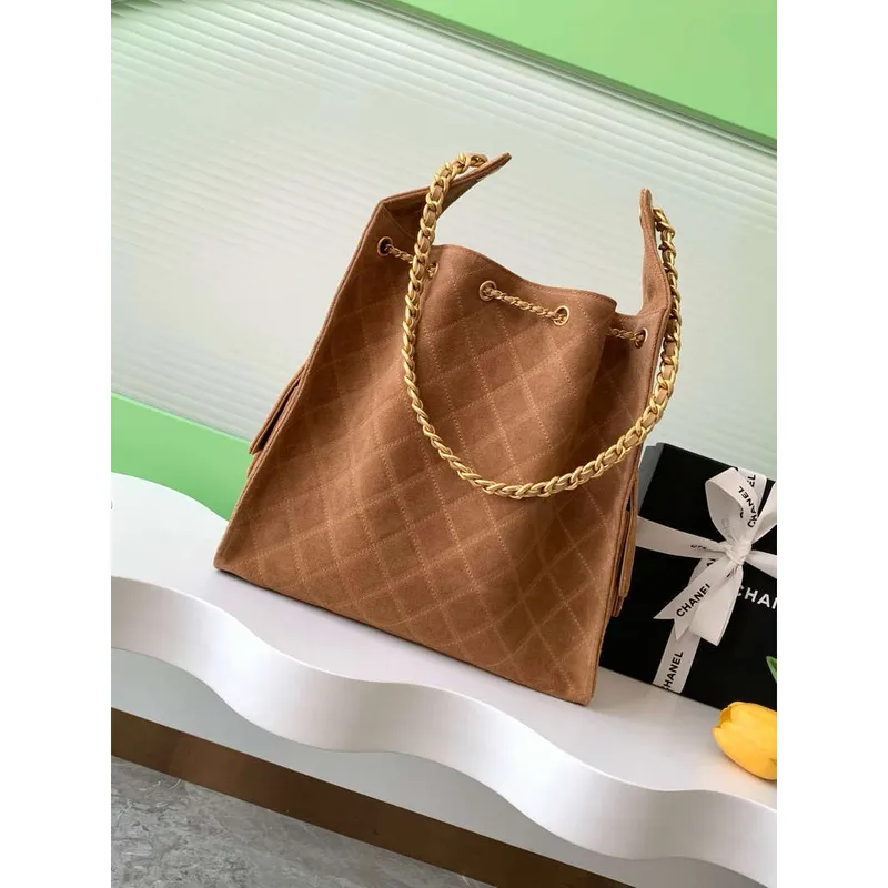 Chanel AS5311 Large Hobo Suede & Gold Tone Metal Earthy Yellow