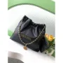 Chanel 22 AS3261 Handbag 24K Shiny Calfskin Black Gold