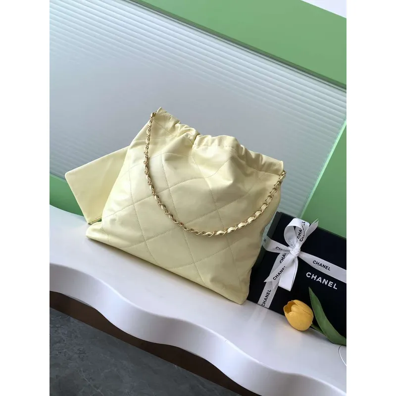 Chanel 22 AS3261 Handbag 24C Shiny Calfskin Light Yellow Gold