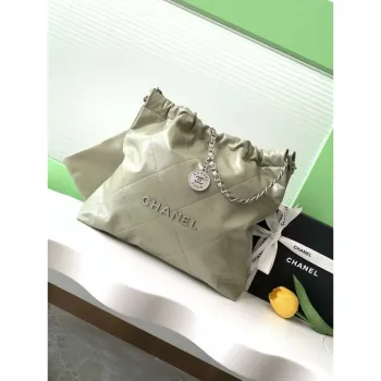 Chanel 22 AS3261 Handbag 24K Shiny Calfskin Light Green Silver