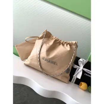 Chanel 22 AS3261 Handbag 24K Shiny Calfskin Apricot Silver