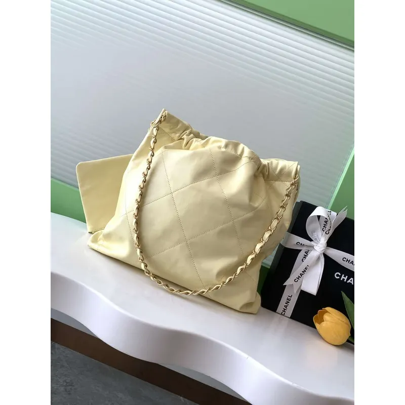 Chanel 22 AS3260 Small Handbag 25C Shiny Calfskin Light Yellow