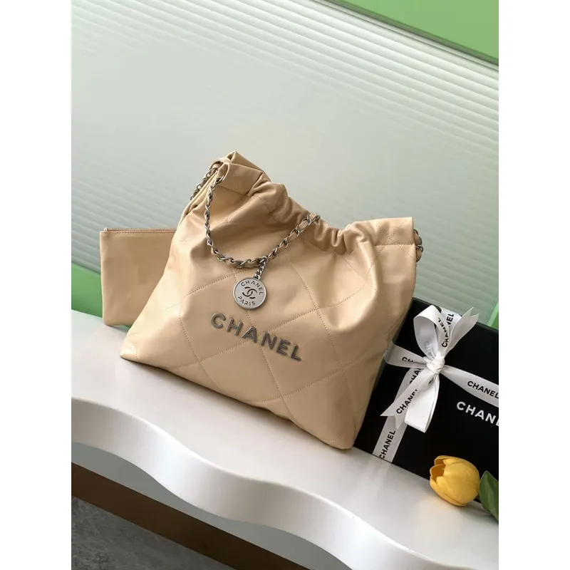 Chanel 22 AS3260 Small Handbag 25C Shiny Calfskin Apricot