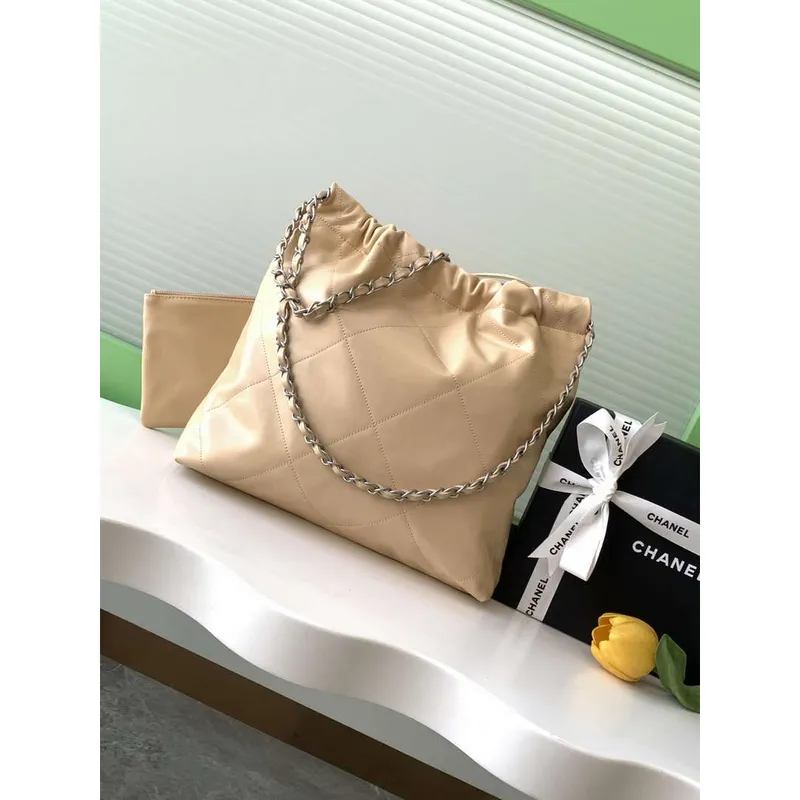 Chanel 22 AS3260 Small Handbag 25C Shiny Calfskin Apricot
