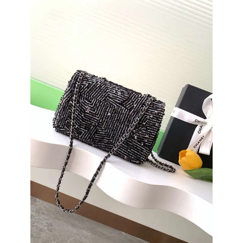 Chanel A69900 24K Mini Flap White tube beads sequins CF AS1116