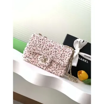 Chanel AS4298 24K Mini Flap Sequin Series CF Apricot Pink
