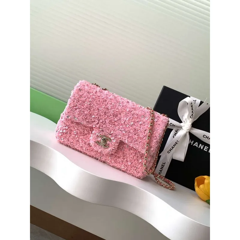Chanel A69900 24K Mini Flap Sequin Series CF AS1116 Silver Pink