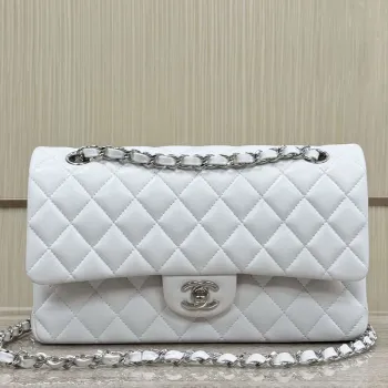 Chanel A01112 Flap Classic 11.12 Handbag Haas Lambskin & Gold Tone Metal White