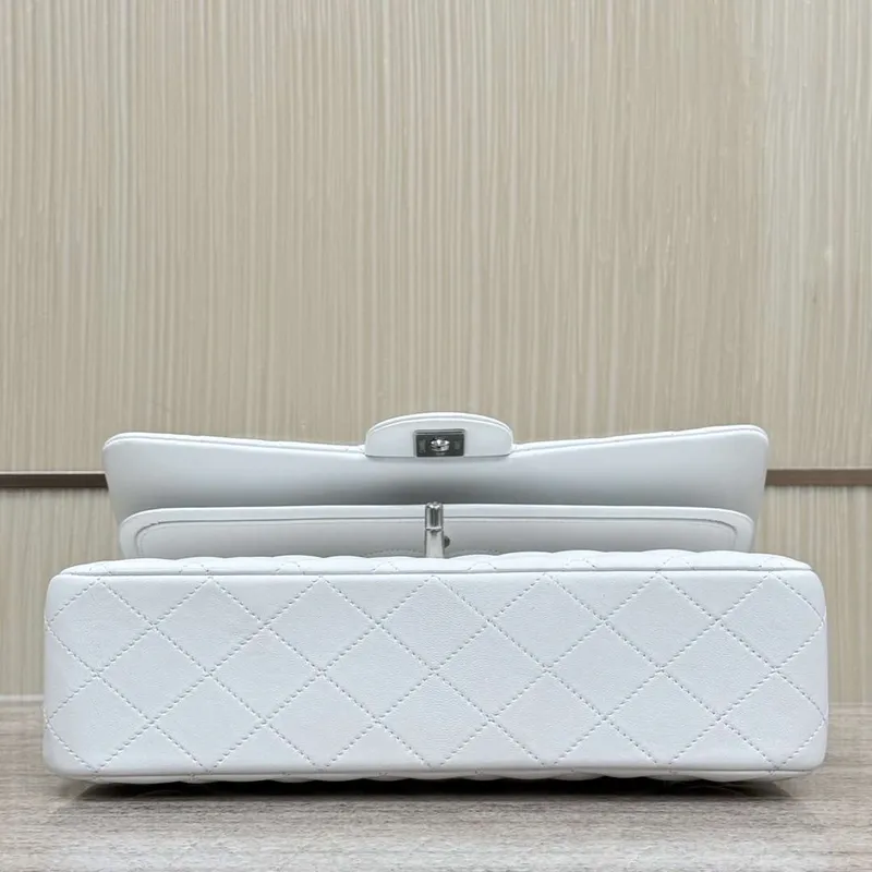 Chanel A01112 Flap Classic 11.12 Handbag Haas Lambskin & Gold Tone Metal White