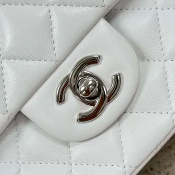 Chanel A01112 Flap Classic 11.12 Handbag Haas Lambskin & Gold Tone Metal White