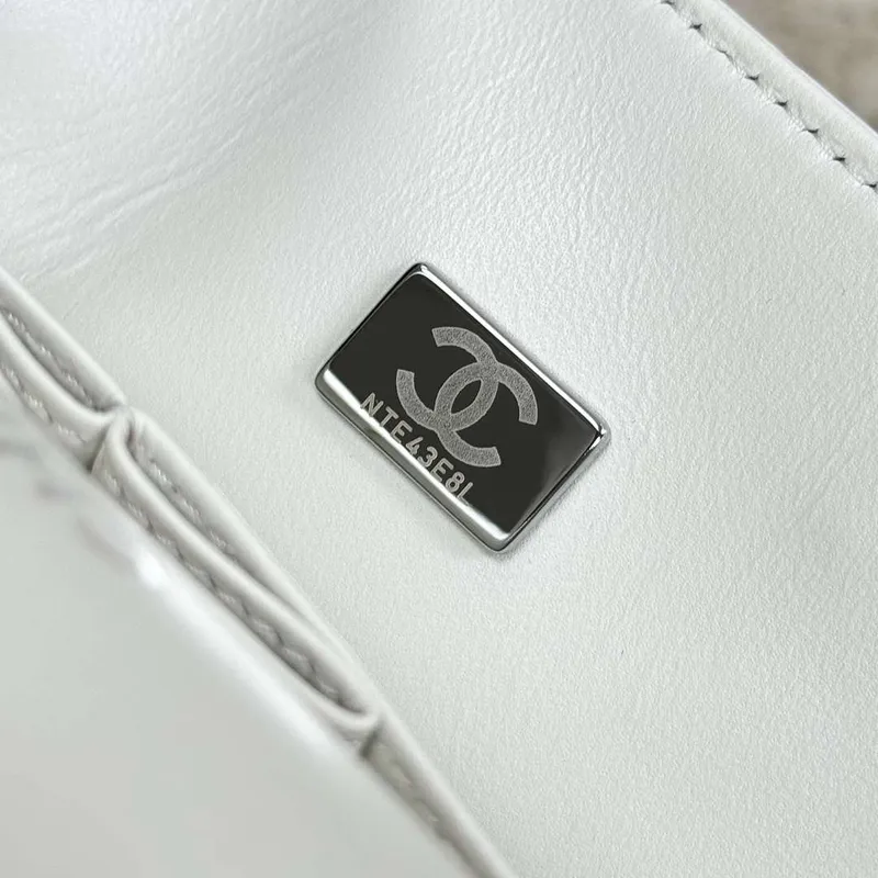 Chanel A01112 Flap Classic 11.12 Handbag Haas Lambskin & Gold Tone Metal White