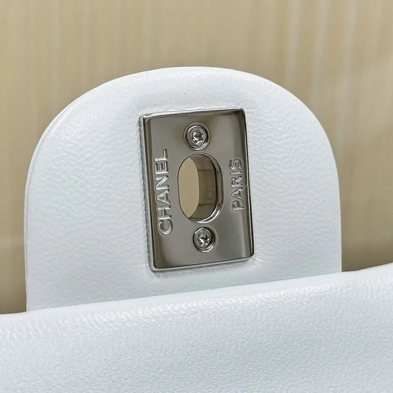 Chanel A01112 Flap Classic 11.12 Handbag Haas Lambskin & Gold Tone Metal White